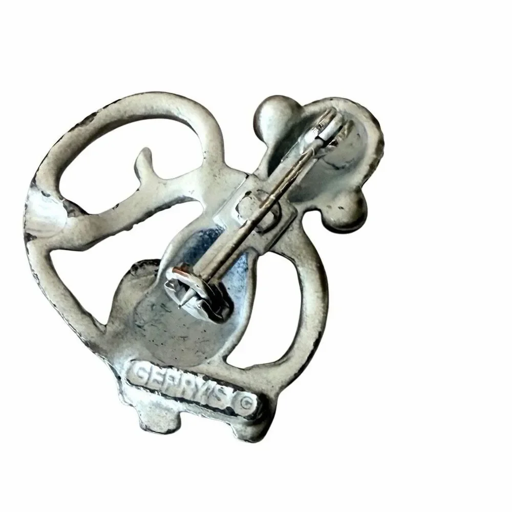 Vintage Gerry's Monkey Brooch Green Rhinestone Eyes Silver Tone Animal Pin